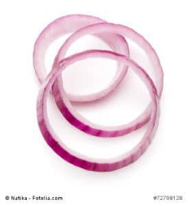 Sliced red onion rings isolated on white background cutout